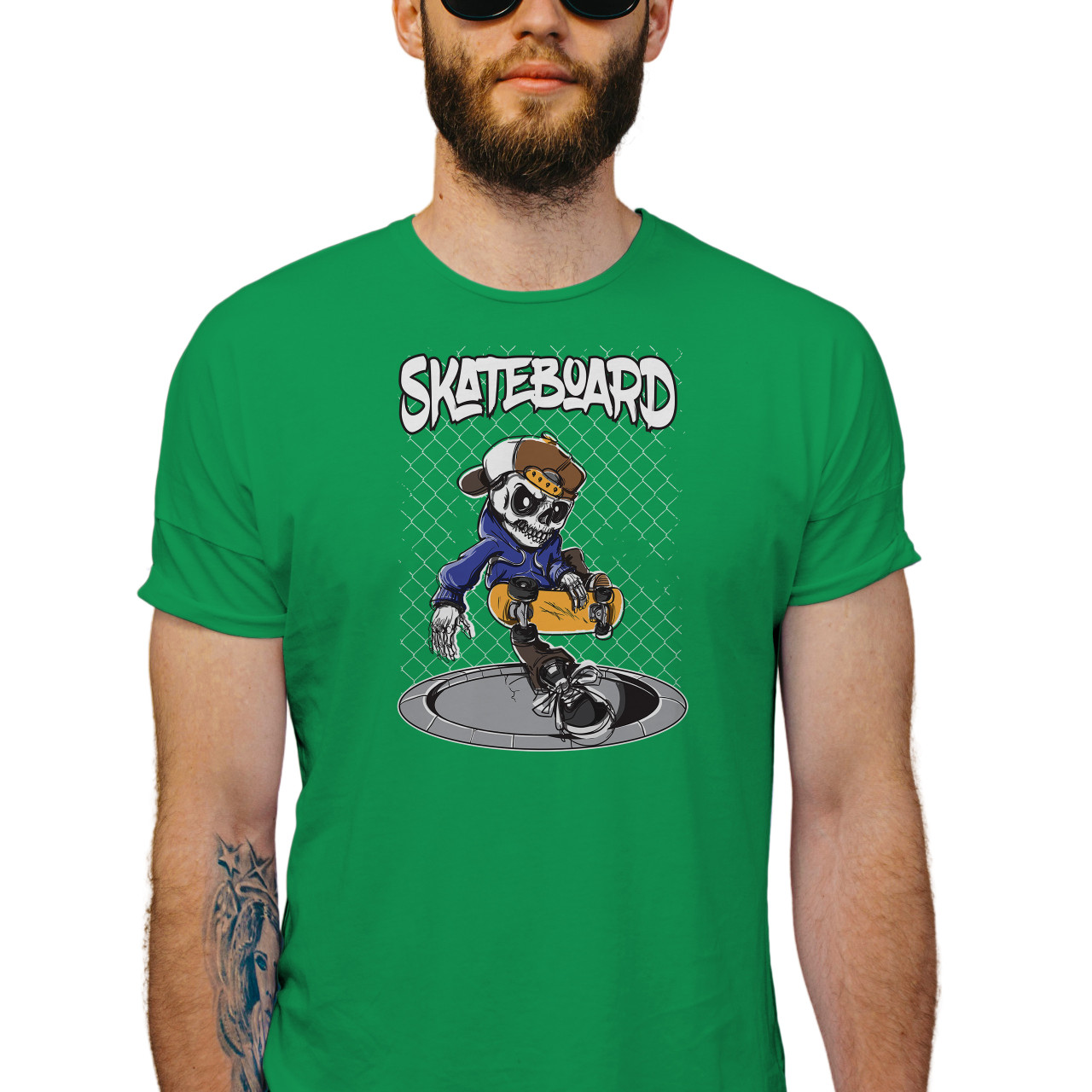 Pánské tričko s potiskem “Skateboard, skejtr kostra ollie s úchytem"