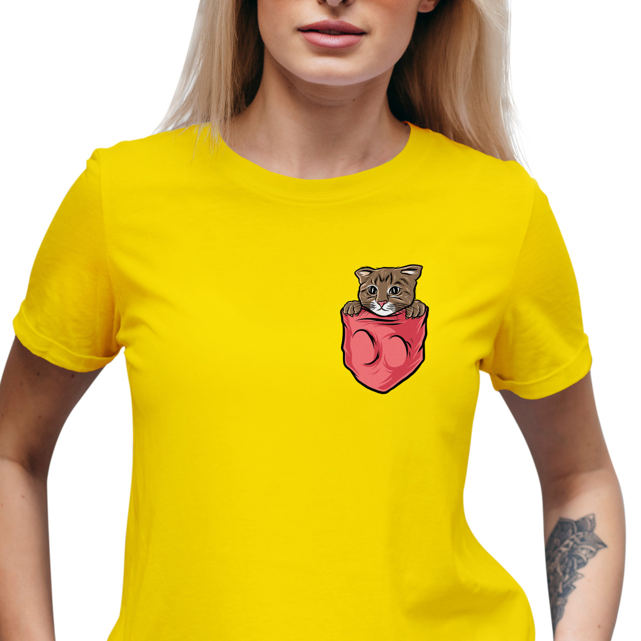 Dámské tričko s potiskem "Kotě v kapsičce"