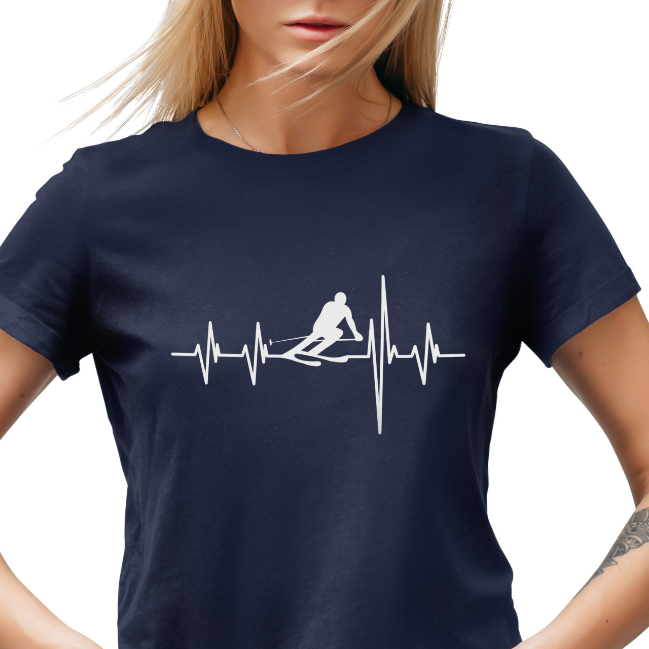 Dámské tričko s potiskem "Srdeční tep Lyže"