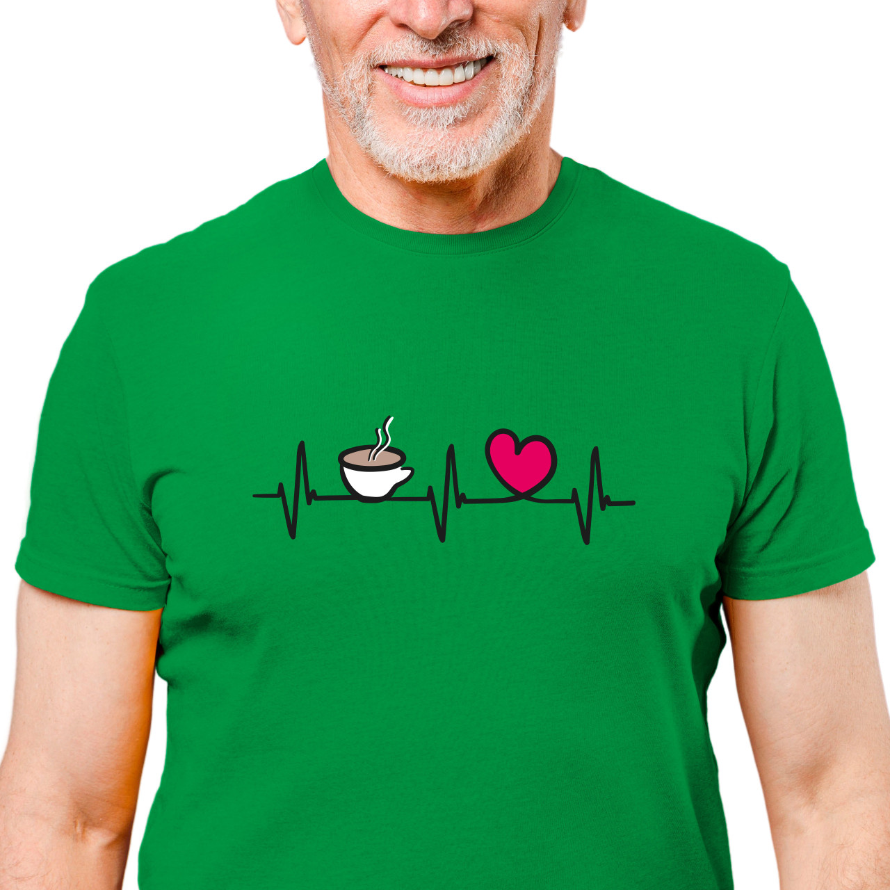 Pánské tričko s potiskem “Tlukot srdce – šálek kávy a víno”