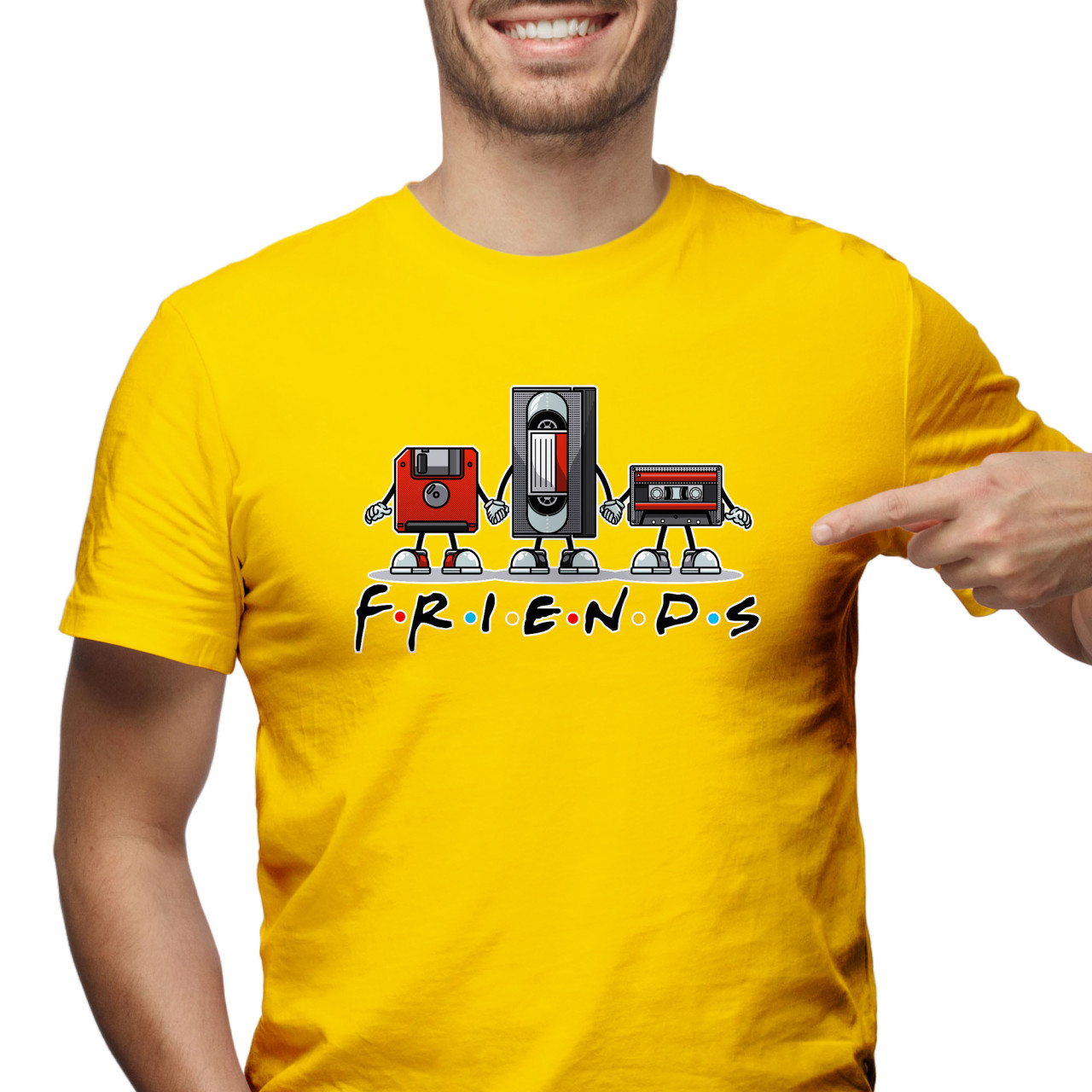 Pánské tričko s potiskem “Friends, Disketa a Kazety"