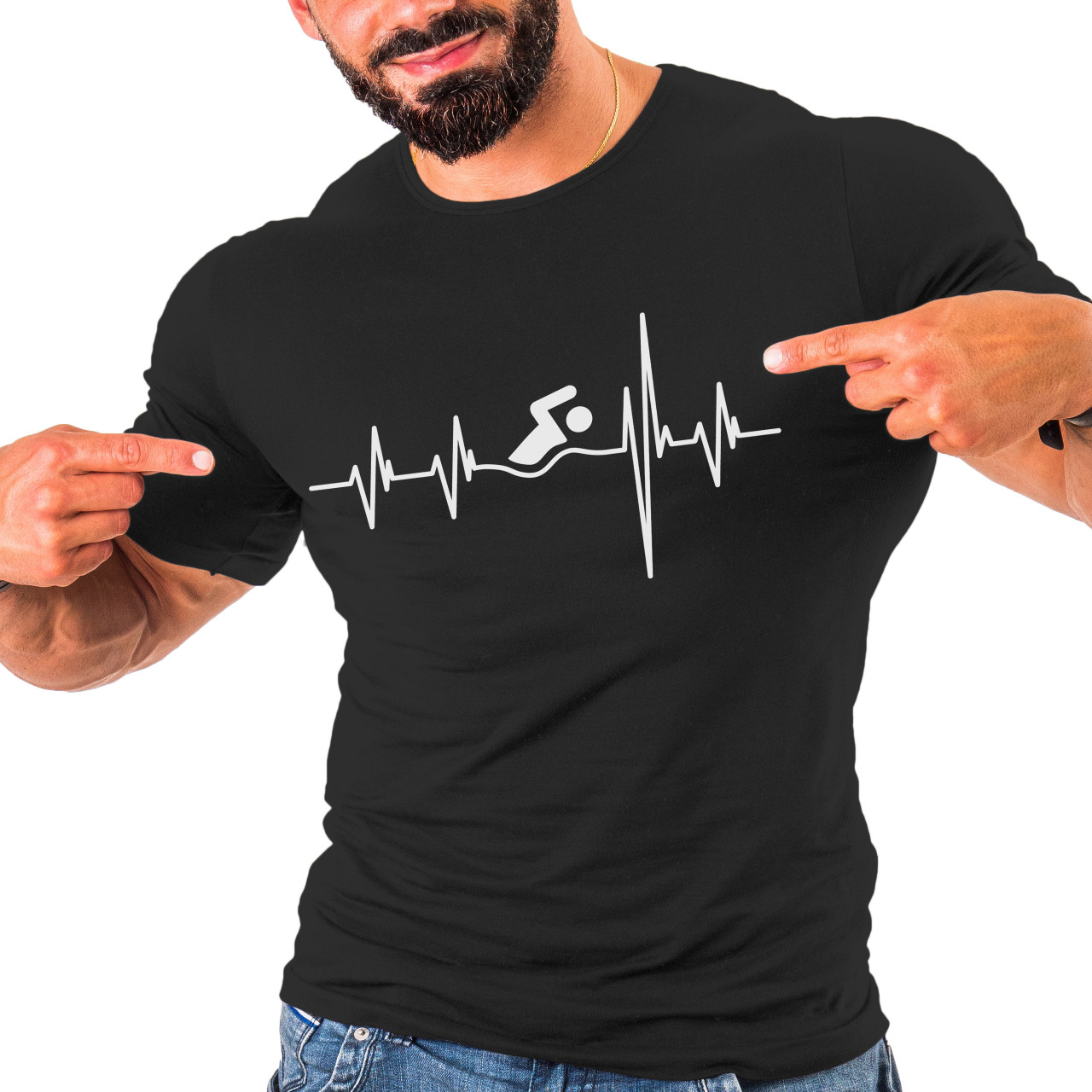 Pánské tričko s potiskem "Srdeční tep Plavání"