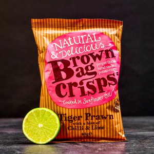 Knusprige, handgemachte Brown Bag Crisps mit Shrimps und Limette 40 g