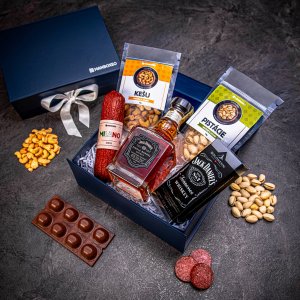 Giftboxeo Geschenkbox (royal blue) - Mit Whiskey Jack Daniel's Single Barrel