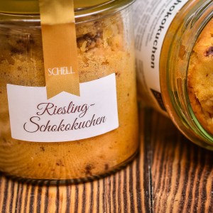 Schokokuchen mit Riesling-Wein im Glas, 160 g