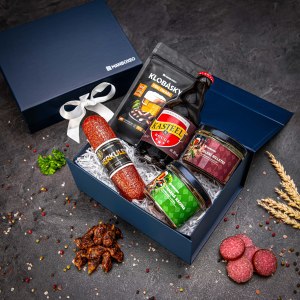 Giftboxeo Geschenkbox (royal blue) - Bier & Fleisch