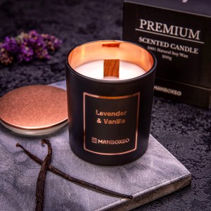 Premium-Kerze mit Holzdocht und intensivem Duft - Lavendel & Vanille 200 g